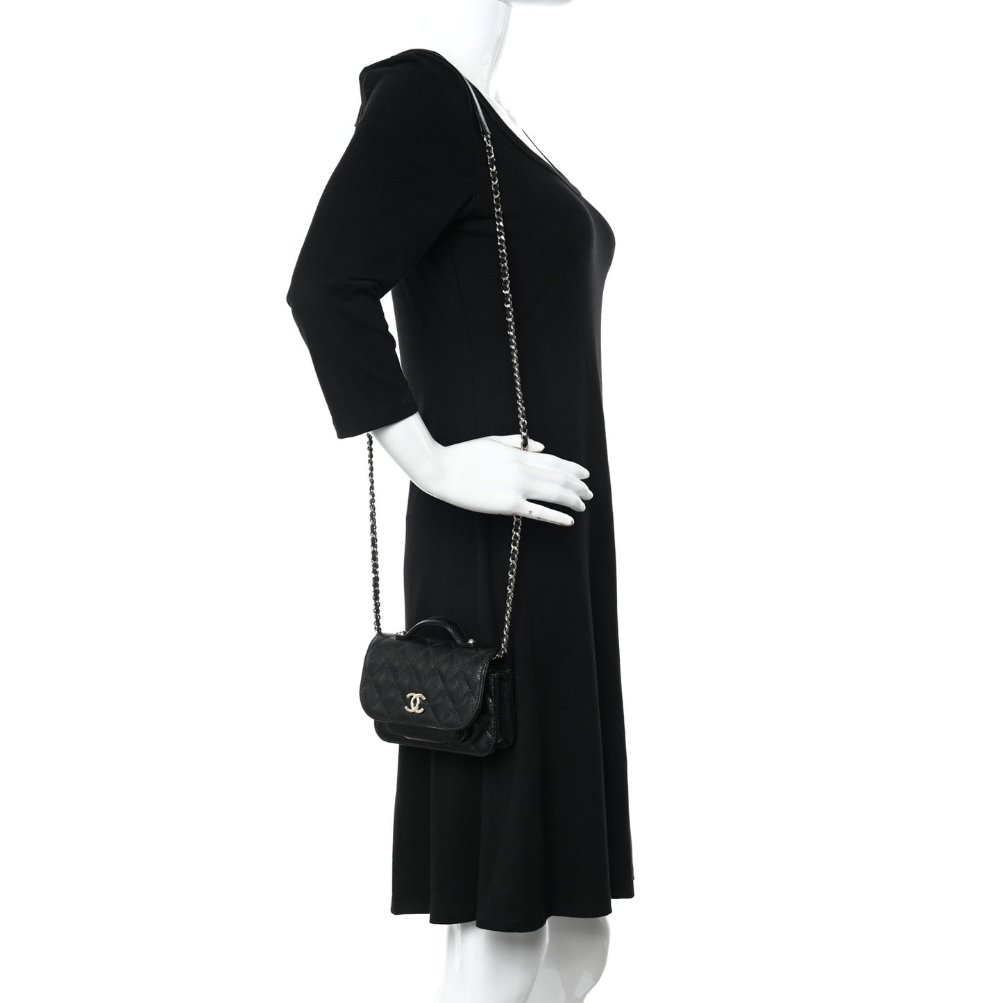 Caviar Quilted Business Affinity Clutch With Chain Black
