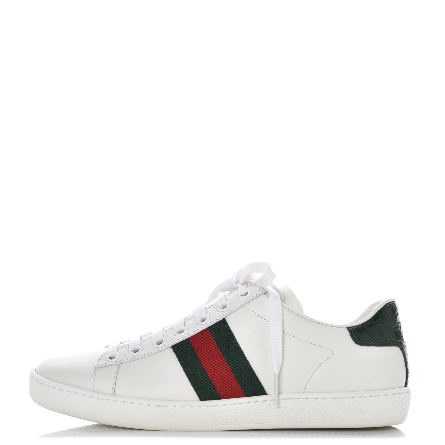 Gucci Calfskin Crocodile Web Ace Sneakers 35.5 White Green 1 of 9