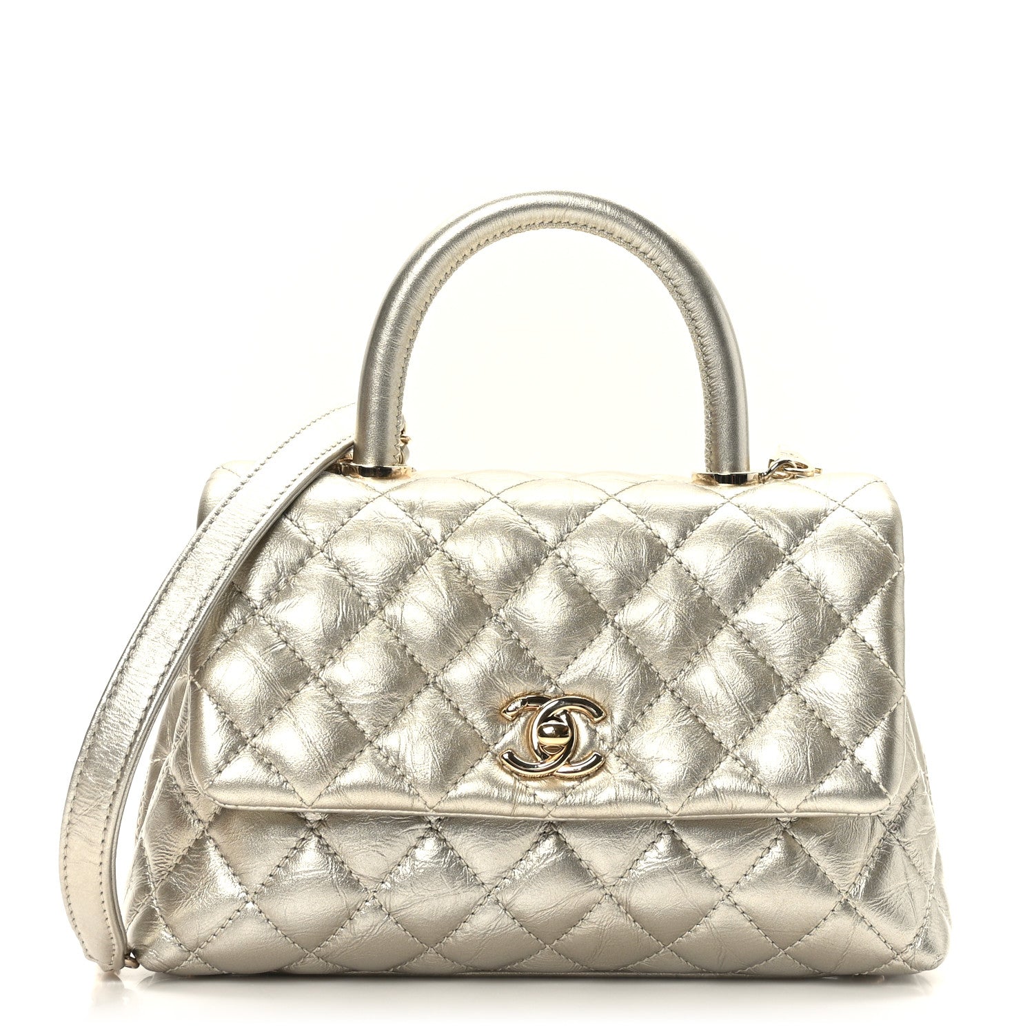 Chanel Metallic Aged Calfskin Quilted Mini Coco Handle Flap Gold 1 of 9