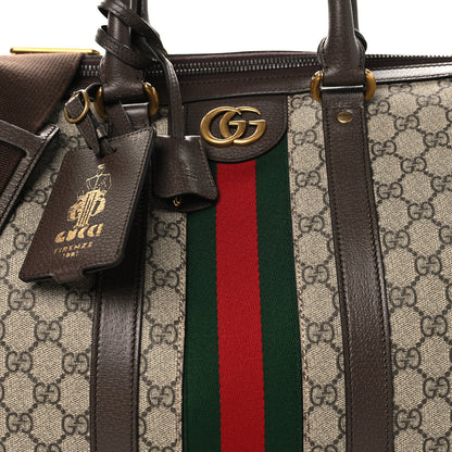 Gucci GG Supreme Monogram Textured Dollar Calfskin Web Medium Savoy Duffle Bag Beige Ebony New Acero 7 of 14