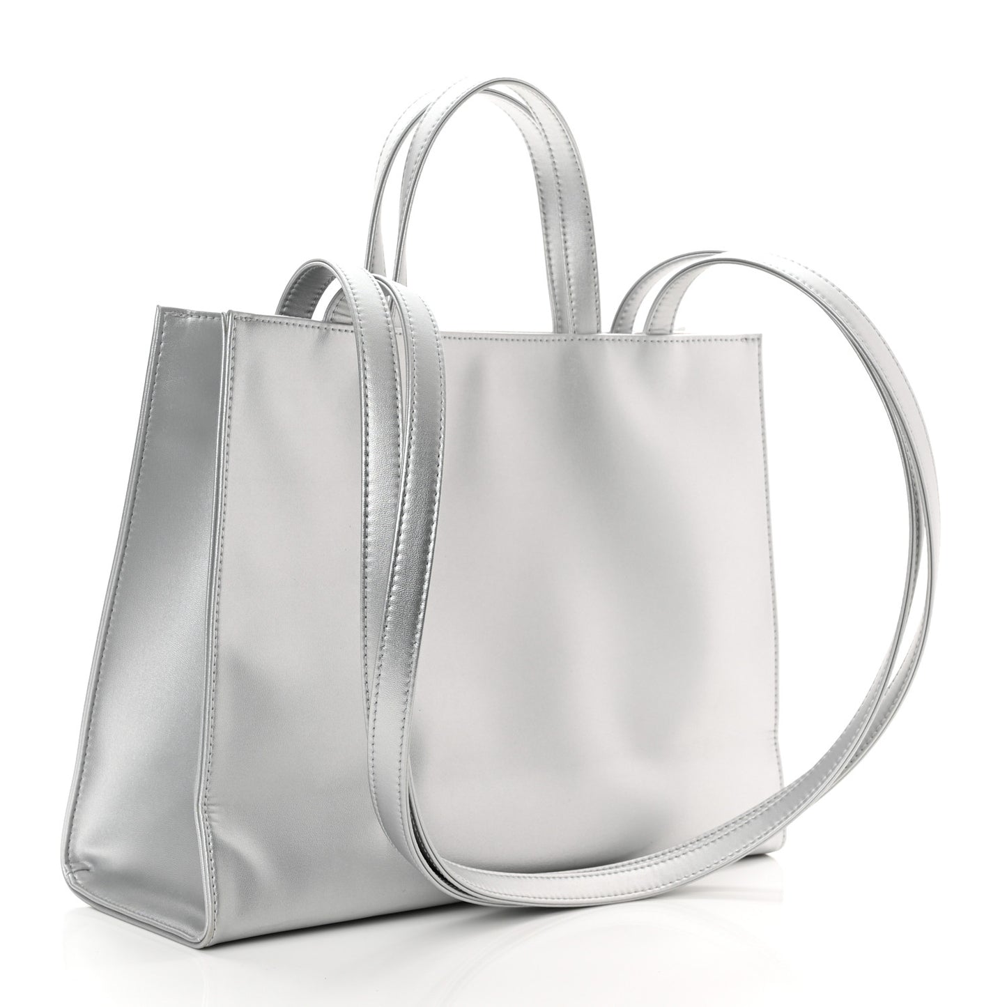 Metallic Vegan Leather Medium Shopping Bag Silver