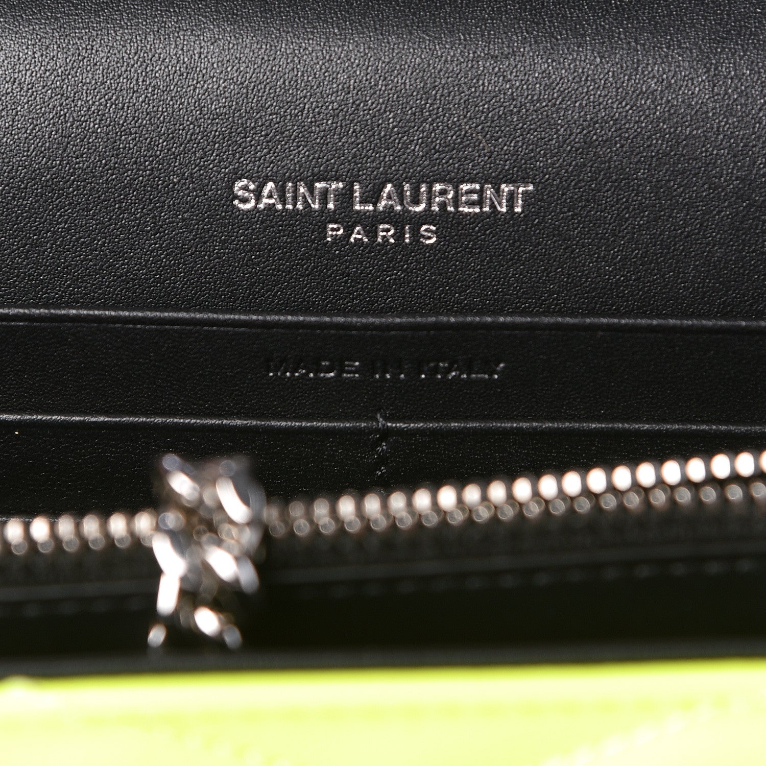 Saint Laurent Patent Grain De Poudre Matelasse Chevron Monogram Chain Wallet Neon Yellow 7 of 10