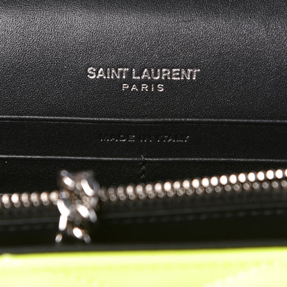 Saint Laurent Patent Grain De Poudre Matelasse Chevron Monogram Chain Wallet Neon Yellow 7 of 10