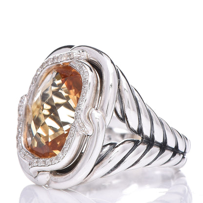 David Yurman Sterling Silver Diamond Citrine 14mm Labyrinth Ring 52 6 3 of 5