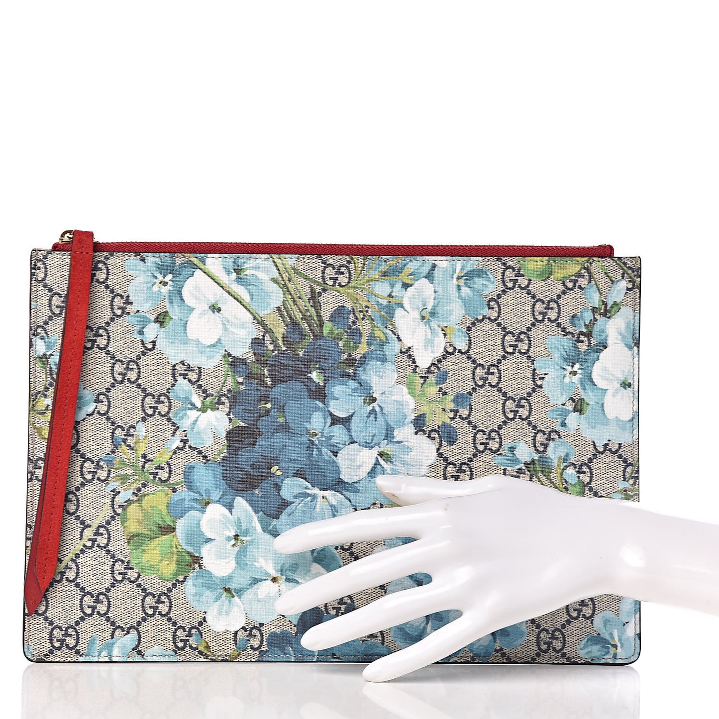 GG Supreme Monogram Blooms Suede Large Zip Pouch Blue