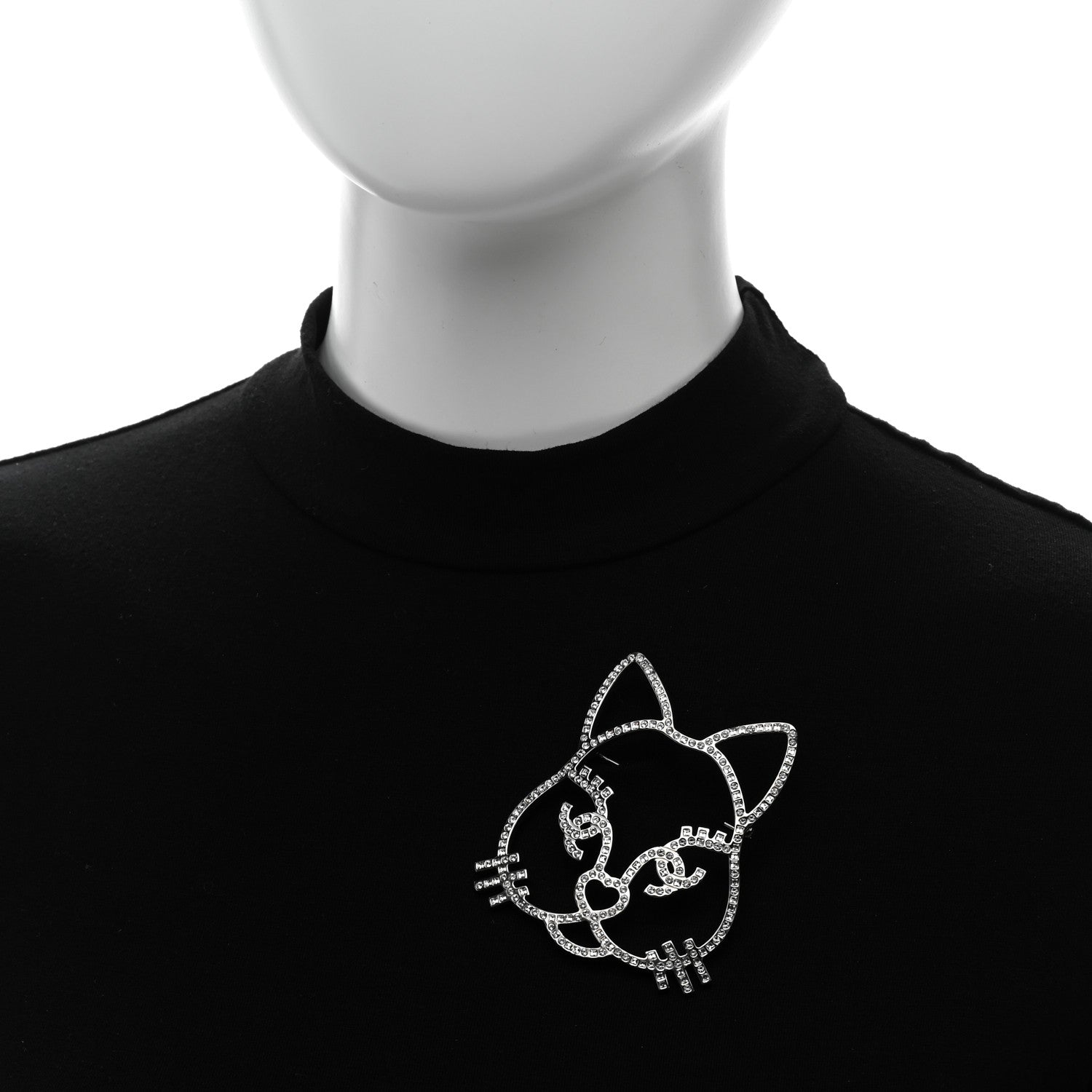Chanel Strass Crystal Emoji Choupette Cat Brooch Silver 2 of 7