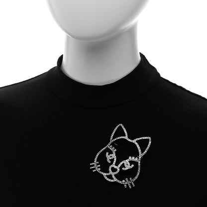 Chanel Strass Crystal Emoji Choupette Cat Brooch Silver 2 of 7