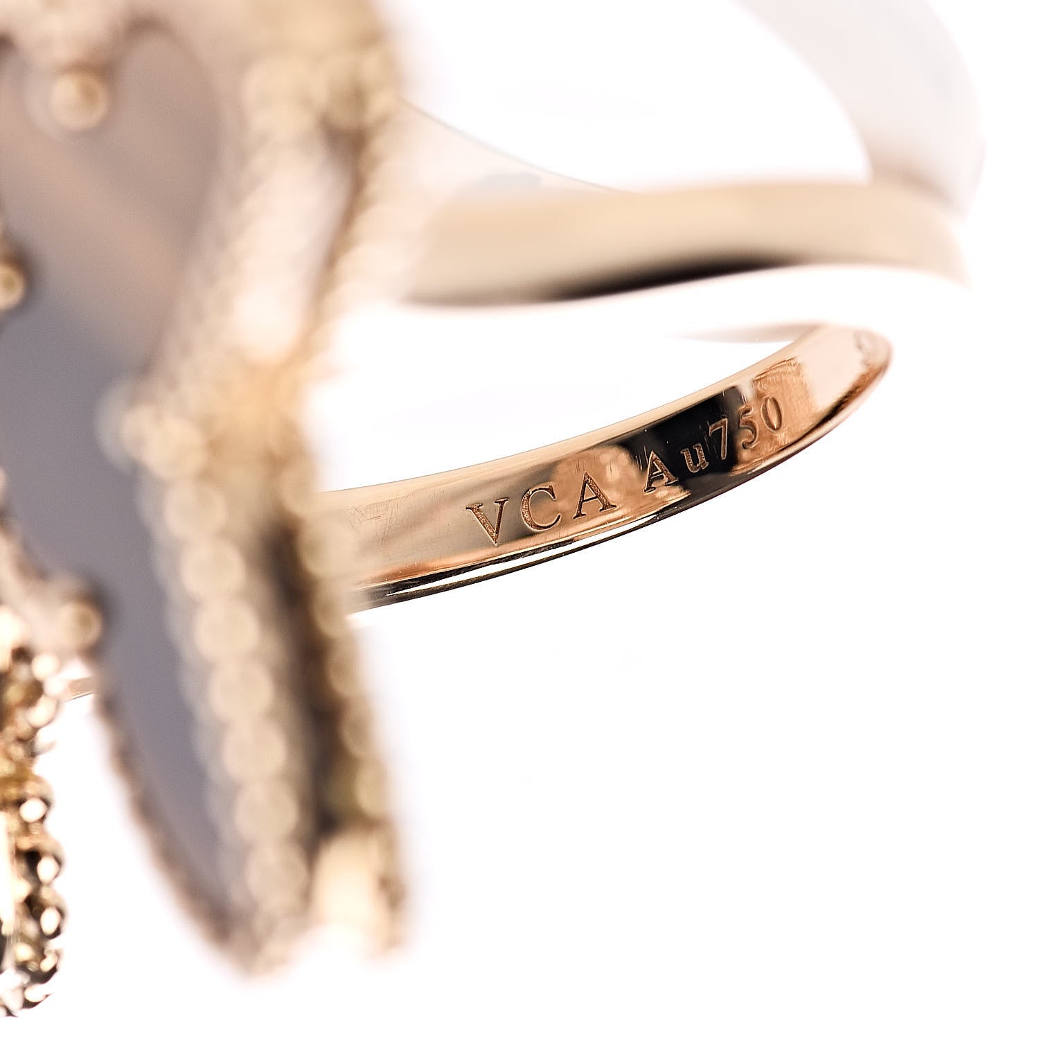 Van Cleef & Arpels 18K Yellow Gold Mother of Pearl Tiger Eye Lucky Alhambra Between the Finger Ring 51 5.75 4 of 6