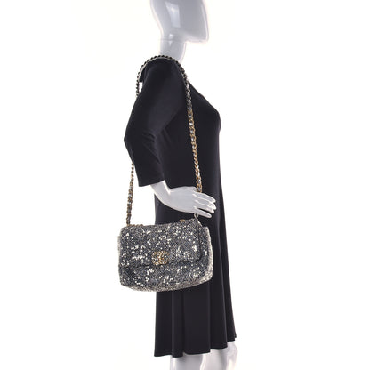 Chanel Sequin Quilted Medium Chanel 19 Flap Silver 2 of 9