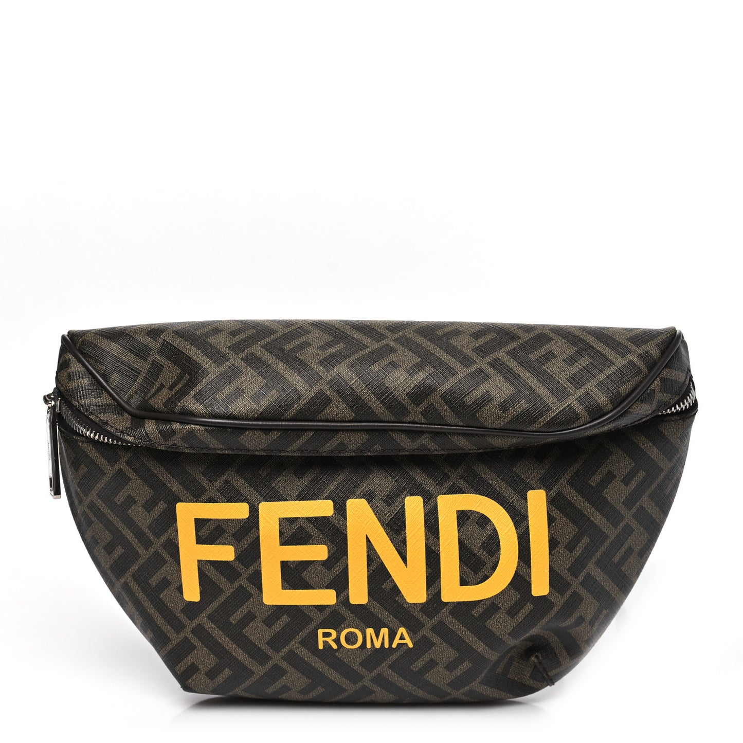 Shiny Glazed Fabric Vitello Cover FF 1974 Logo Belt Bag Tobacco Moro Giallo Ebano