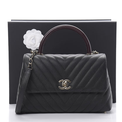 Chanel Caviar Lizard Embossed Chevron Quilted Medium Coco Handle Flap Black 11 of 11