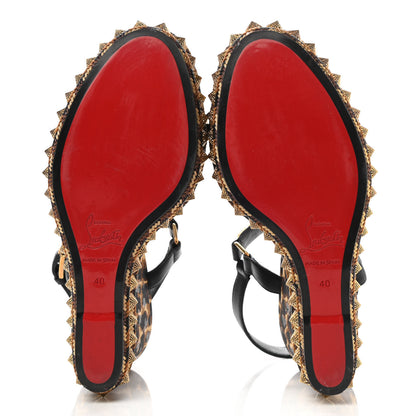 Christian Louboutin Nappa Silk Leopard Pira Ryad 110 Wedge Sandals 40 Black Marron 5 of 8