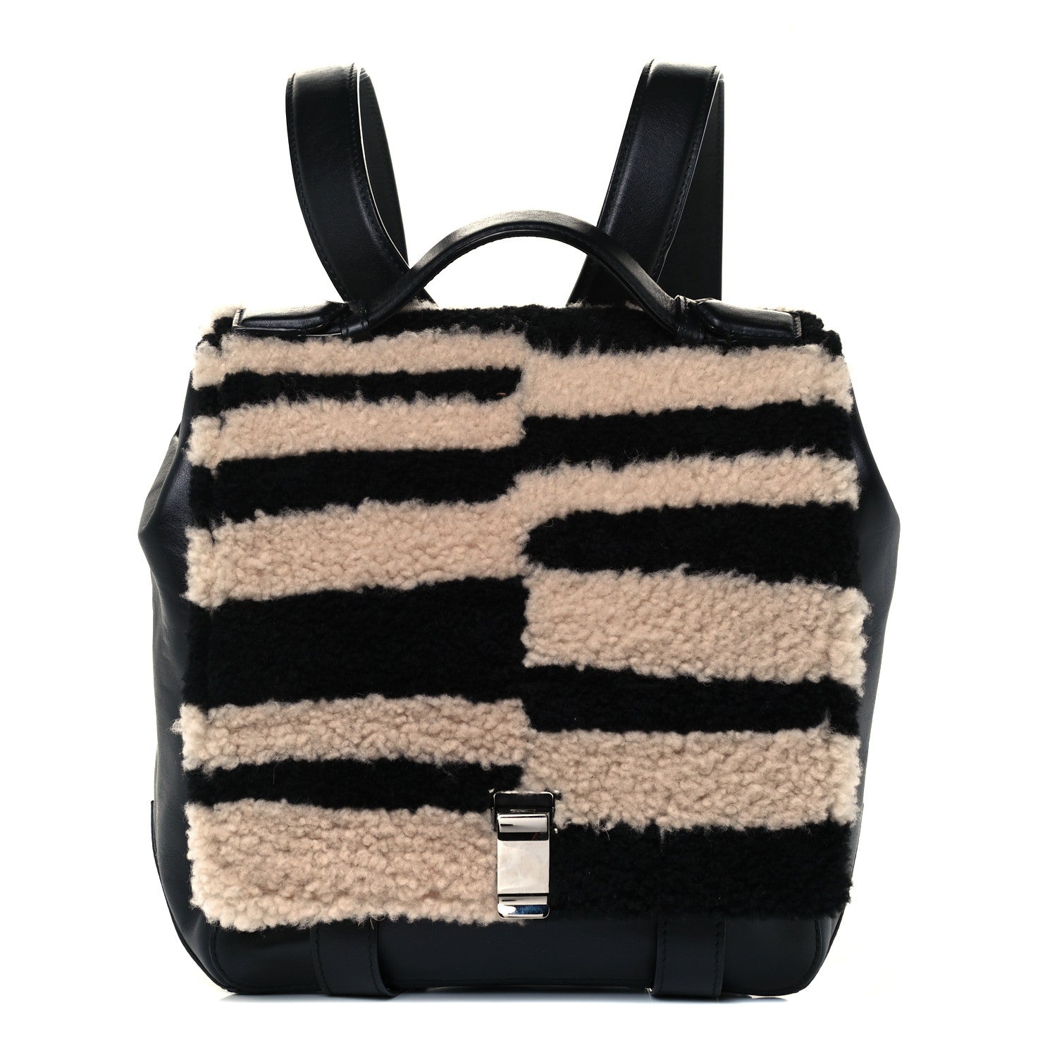 Proenza Schouler Calfskin Shearling Small Blurred Stripe PS Backpack Black Nude 1 of 9