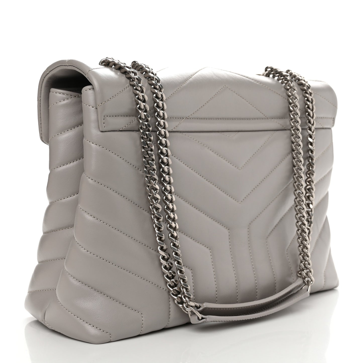 Calfskin Y Quilted Monogram Medium Loulou Chain Satchel Light Gray