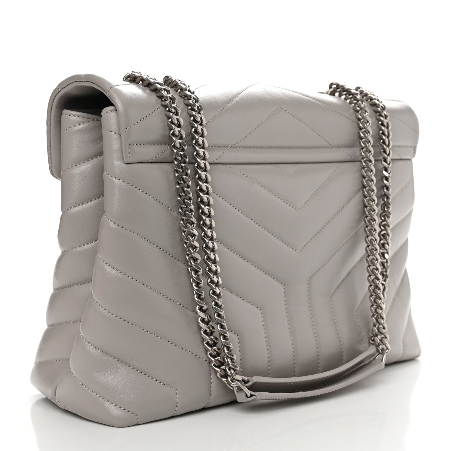 Saint Laurent Calfskin Y Quilted Monogram Medium Loulou Chain Satchel Light Gray 3 of 12