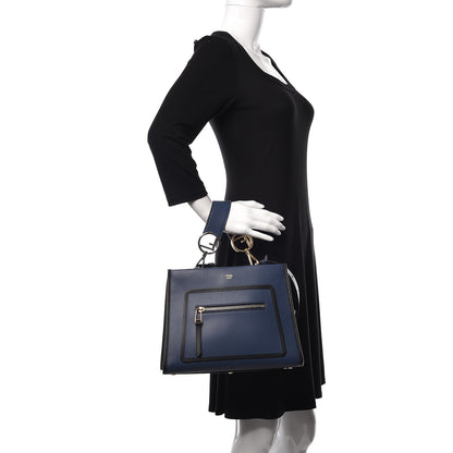 Fendi Vitello Century Opaco F is Fendi Bi-Color Small Runaway Satchel Blu Scuro Black 2 of 10