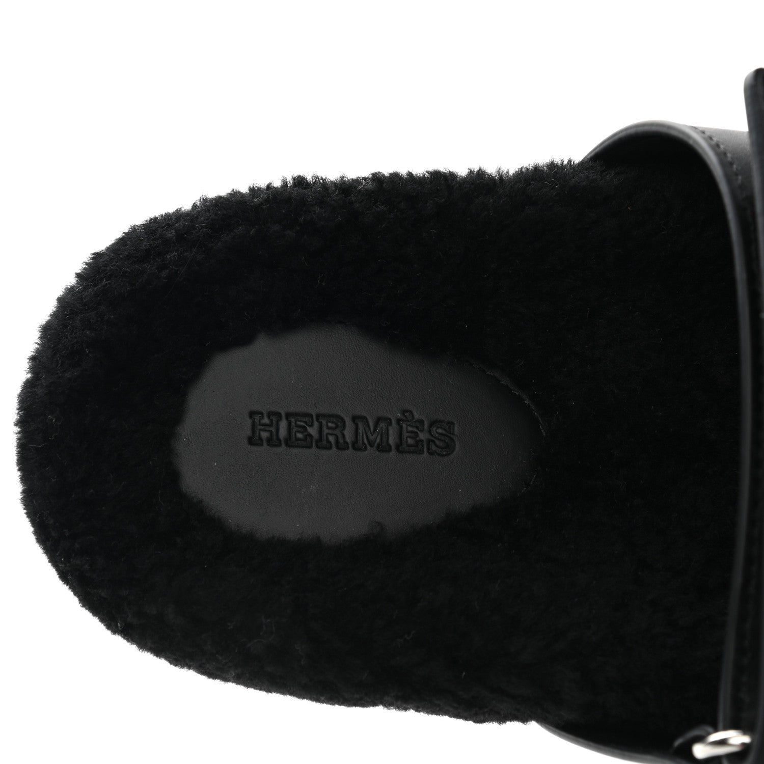 Hermes Calfskin Woolskin Womens Chypre Sandals 39.5 Black 7 of 10