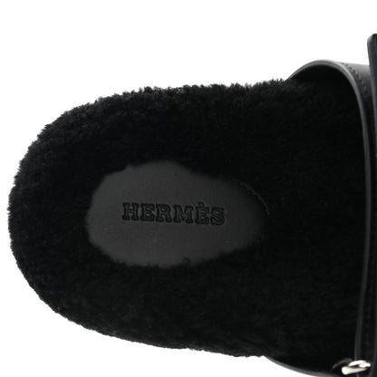 Hermes Calfskin Woolskin Womens Chypre Sandals 39.5 Black 7 of 10