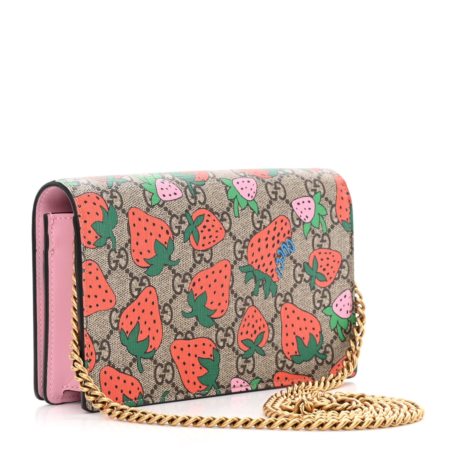 Gucci GG Supreme Monogram Strawberry Chain Wallet 3 of 14