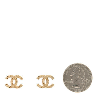 Chanel Metal Textured CC Earrings Gold 2 of 4