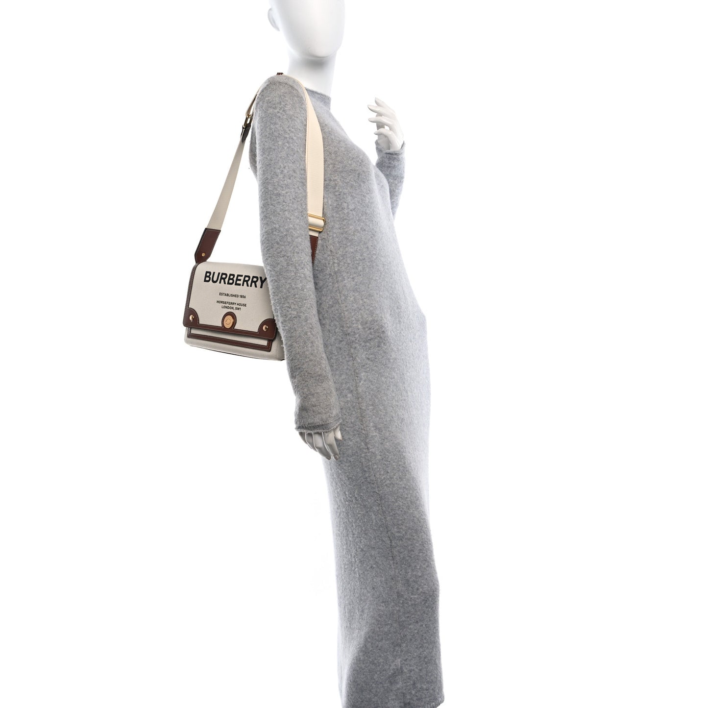 Canvas Horseferry Print Note Crossbody Bag Natural Tan