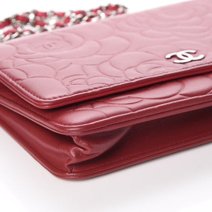 Chanel Lambskin Camellia Embossed Wallet On Chain WOC Red 5 of 14