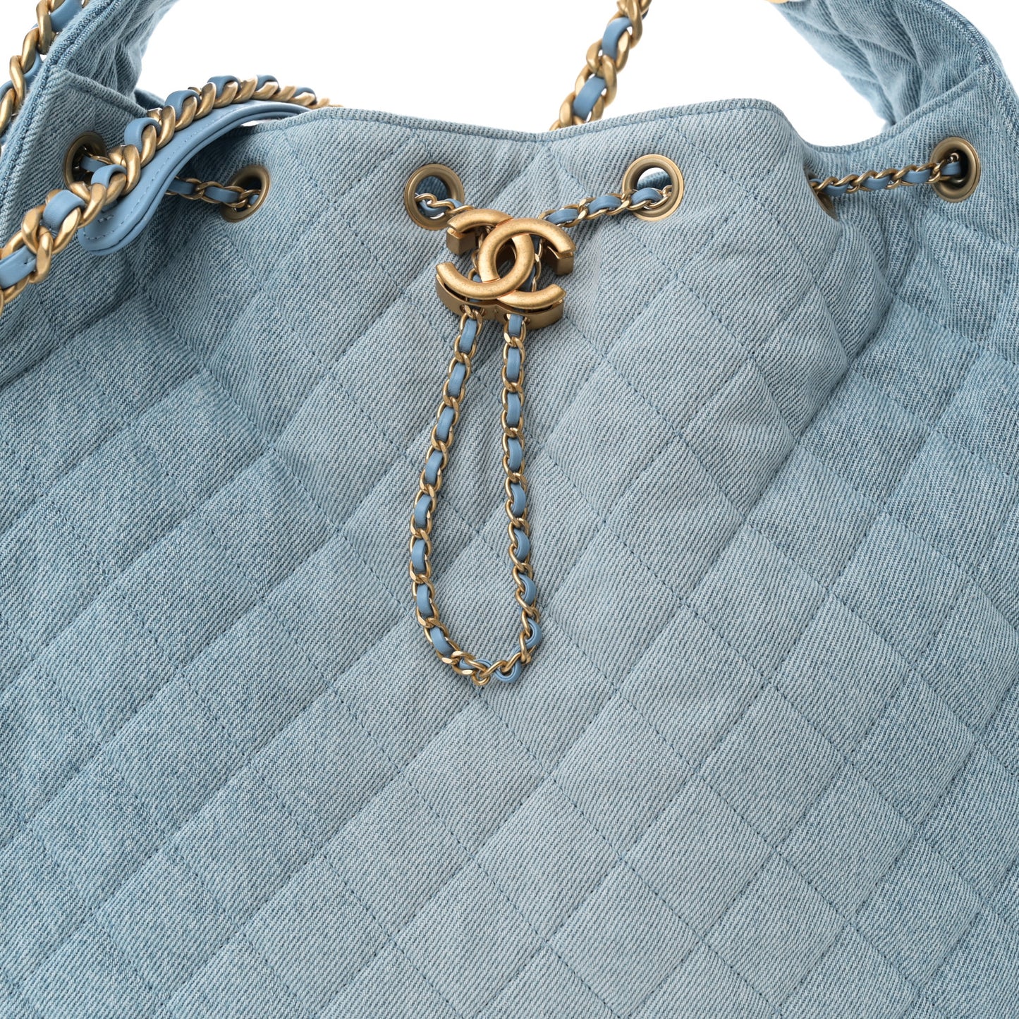 Washed Denim Quilted Medium Chanel 25 Handbag Blue