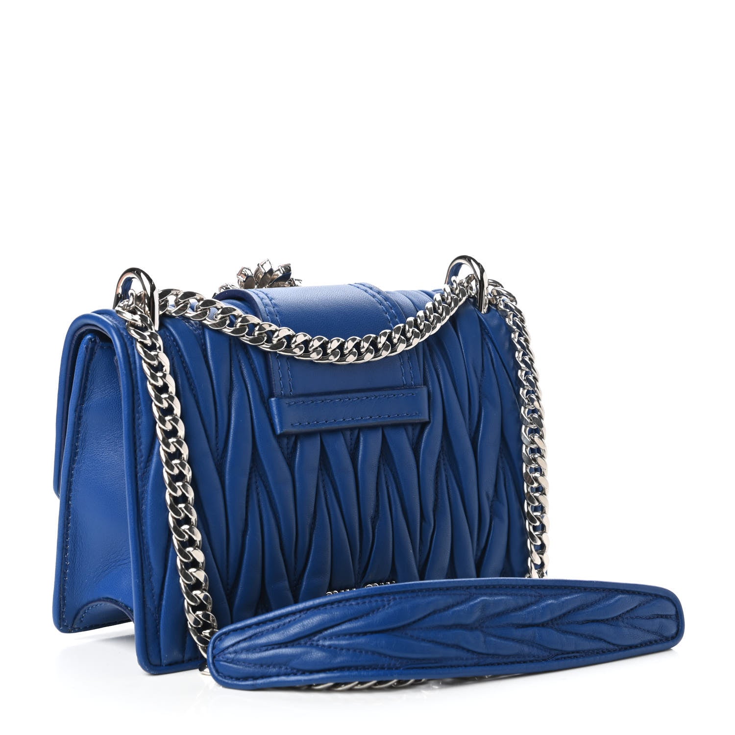 Miu Miu Nappa Matelasse Crystal Embellished Lady Shoulder Bag Blue 3 of 9