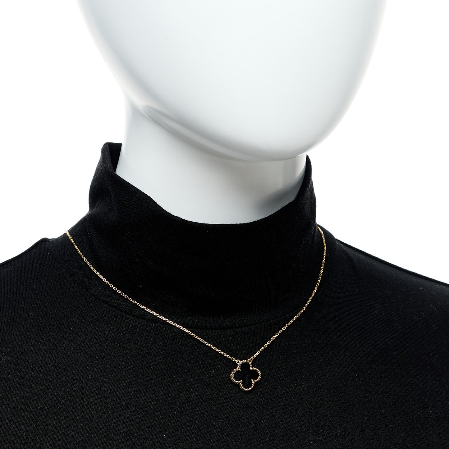 18K Yellow Gold Black Onyx Vintage Alhambra Pendant Necklace