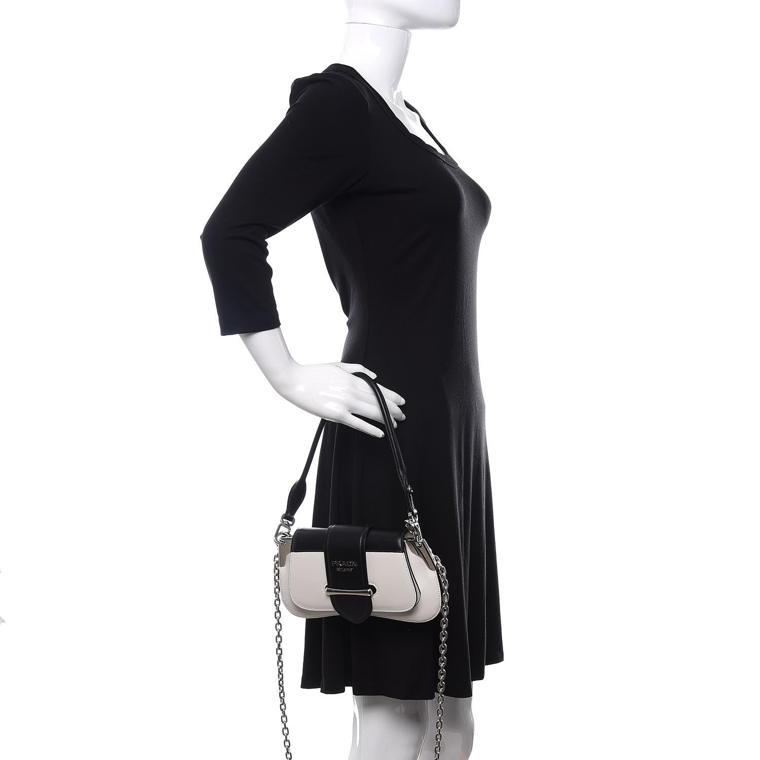 Prada City Calfskin Sidonie Shoulder Bag White Black 3 of 11