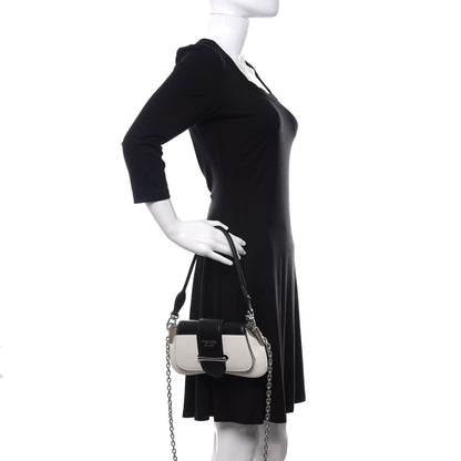 Prada City Calfskin Sidonie Shoulder Bag White Black 3 of 11