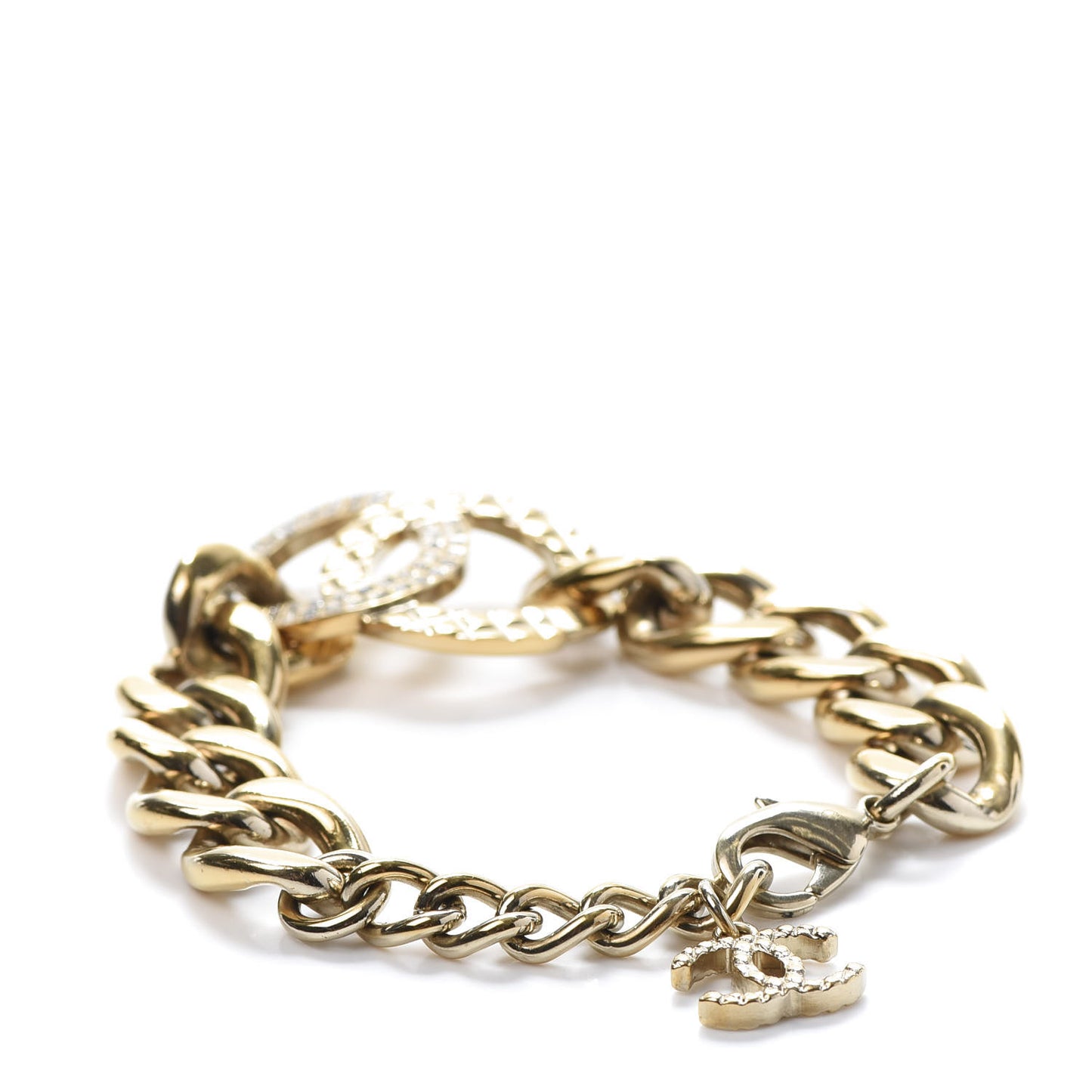 Baguette Crystal Quilted CC Chain Bracelet Gold