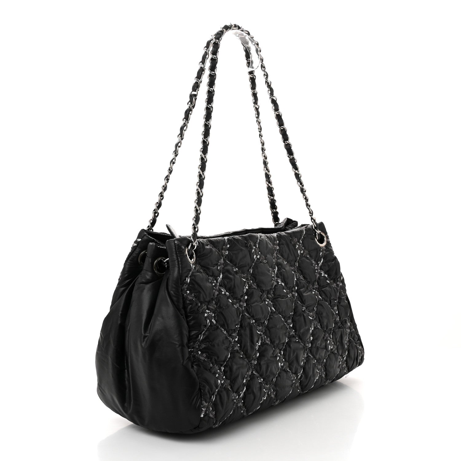 Chanel Nylon Quilted Tweed Stitch Bubble Tote Black 3 of 10