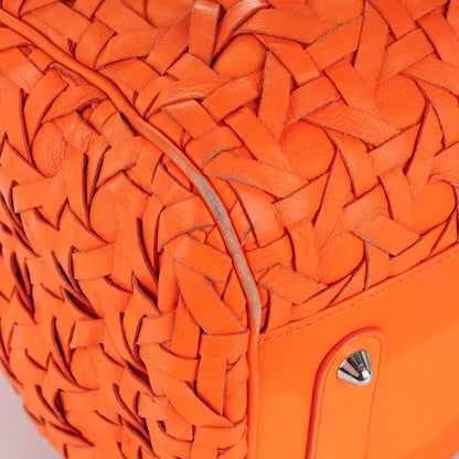 Christian Dior Lambskin Woven North South Avenue Tote Orange 9 of 10