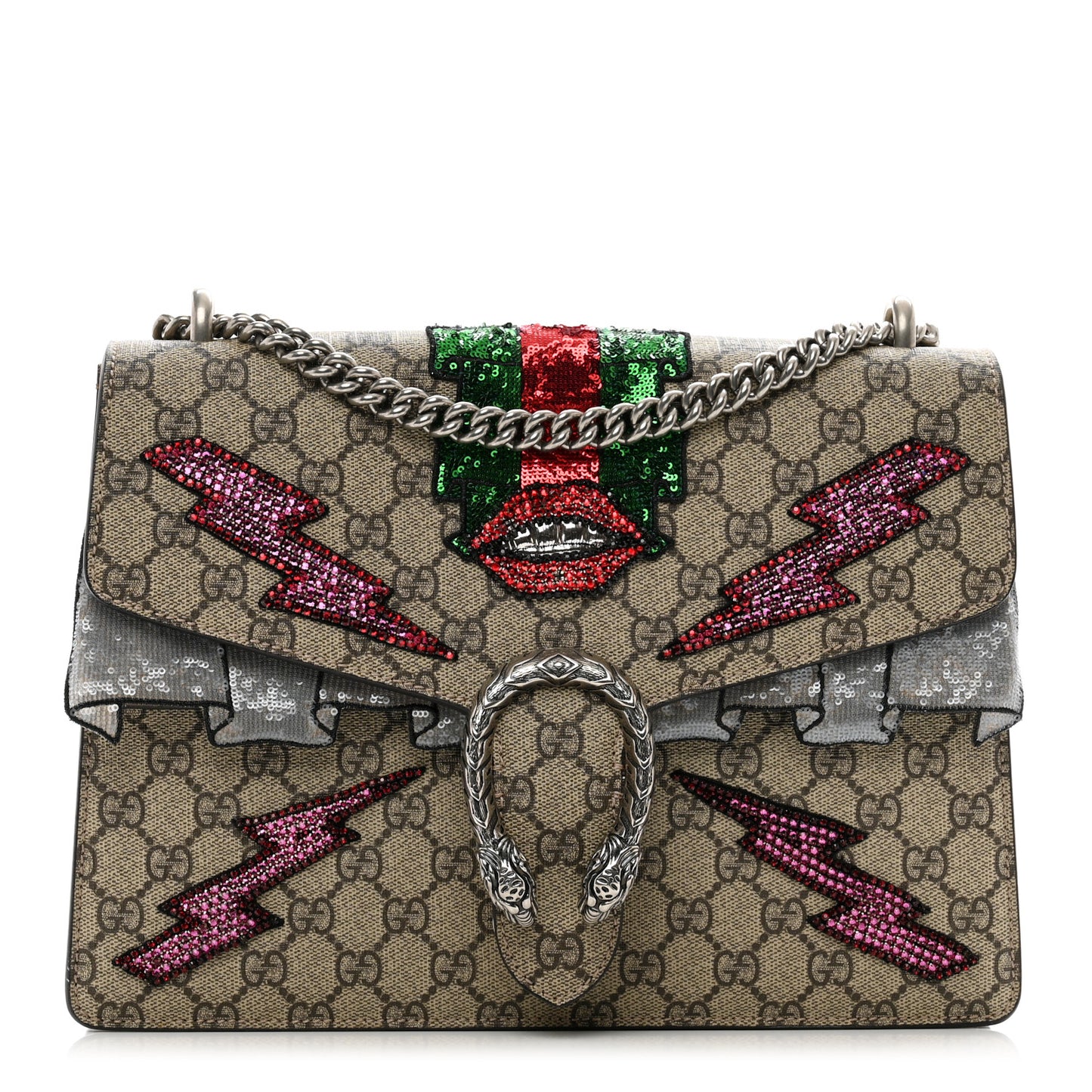 GG Supreme Monogram Lightning Embroidered Medium Dionysus Shoulder Bag Beige