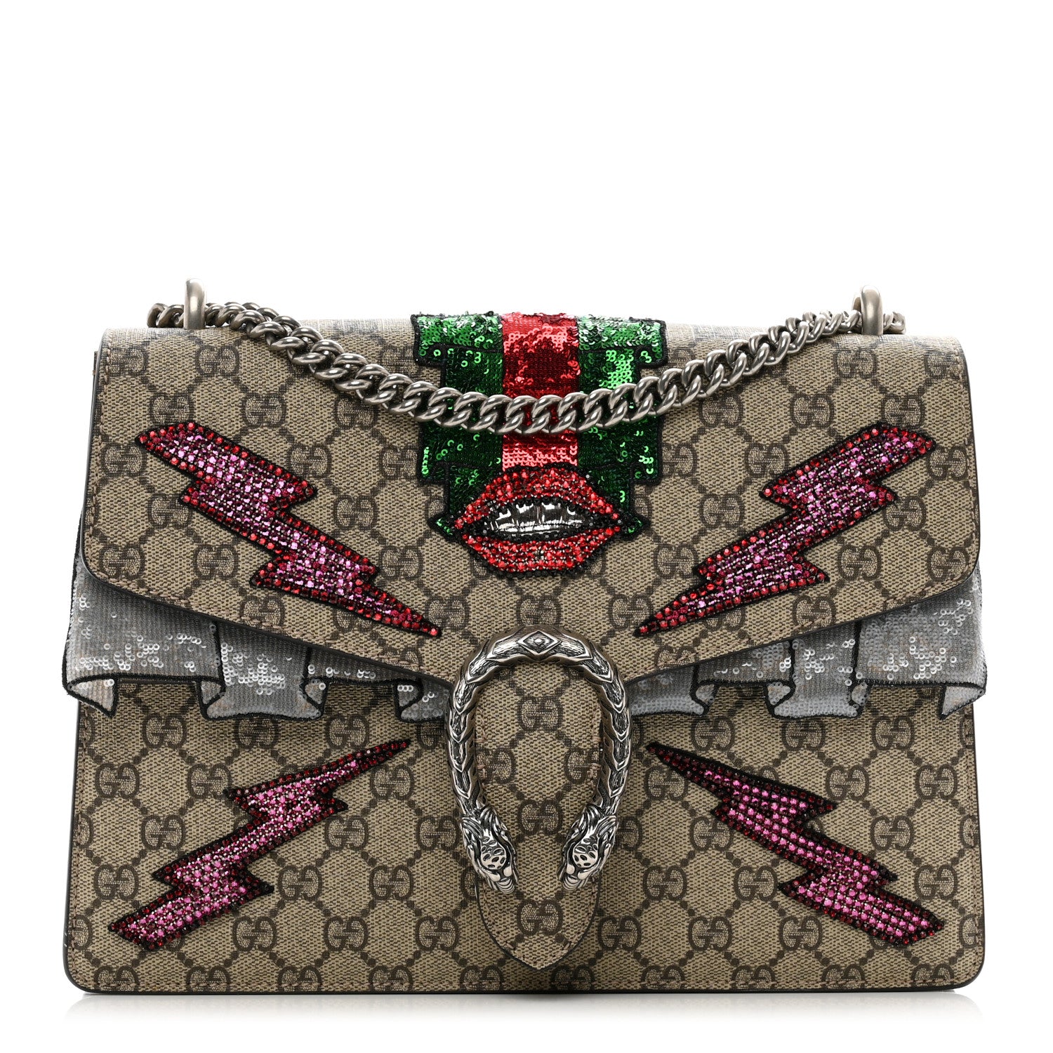 Gucci GG Supreme Monogram Lightning Embroidered Medium Dionysus Shoulder Bag Beige 1 of 12
