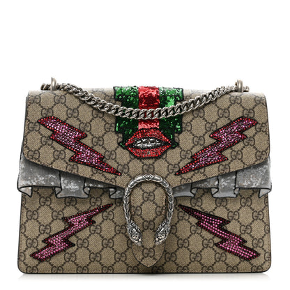 Gucci GG Supreme Monogram Lightning Embroidered Medium Dionysus Shoulder Bag Beige 1 of 12