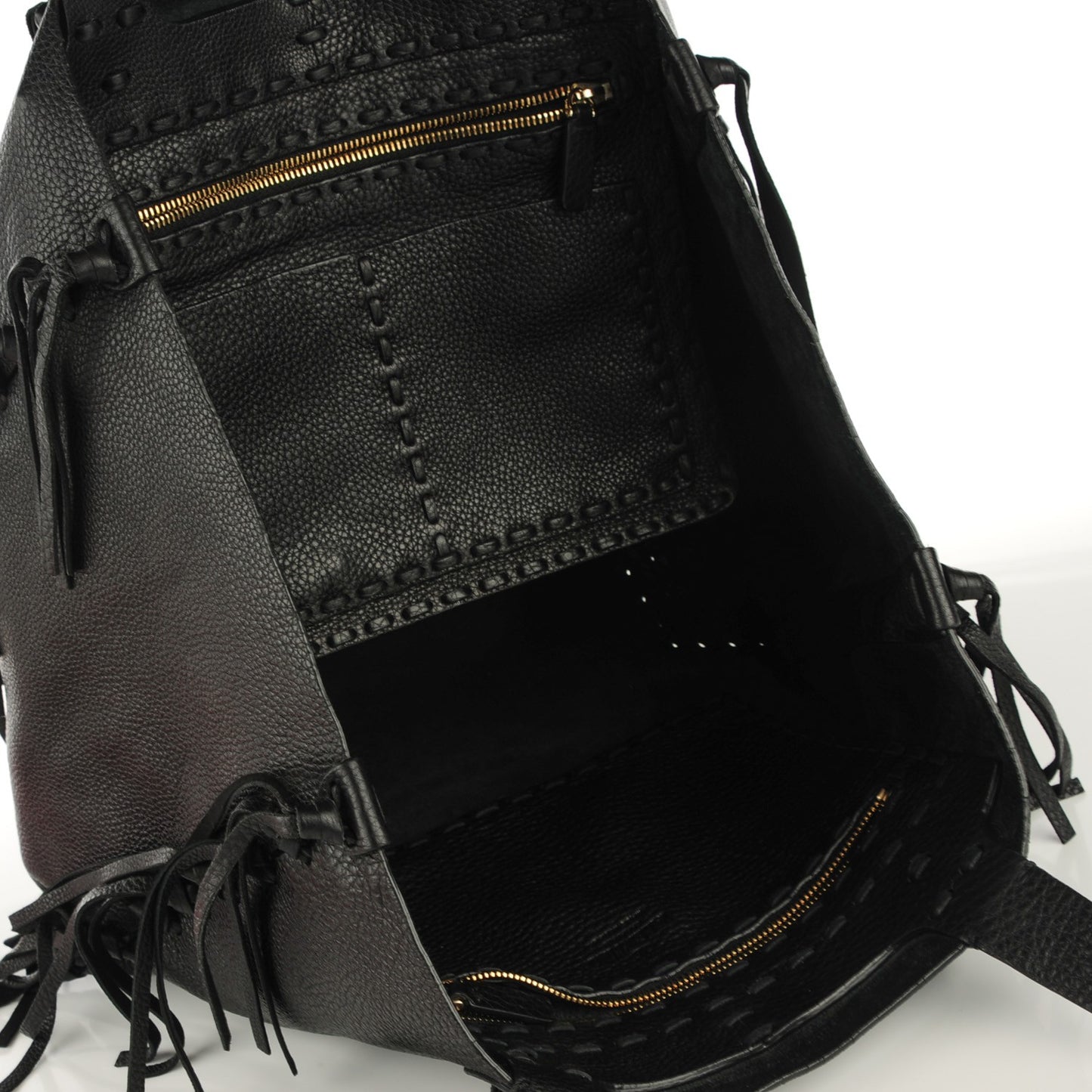 Grained Calfskin C-Rockee Fringe Tote Black