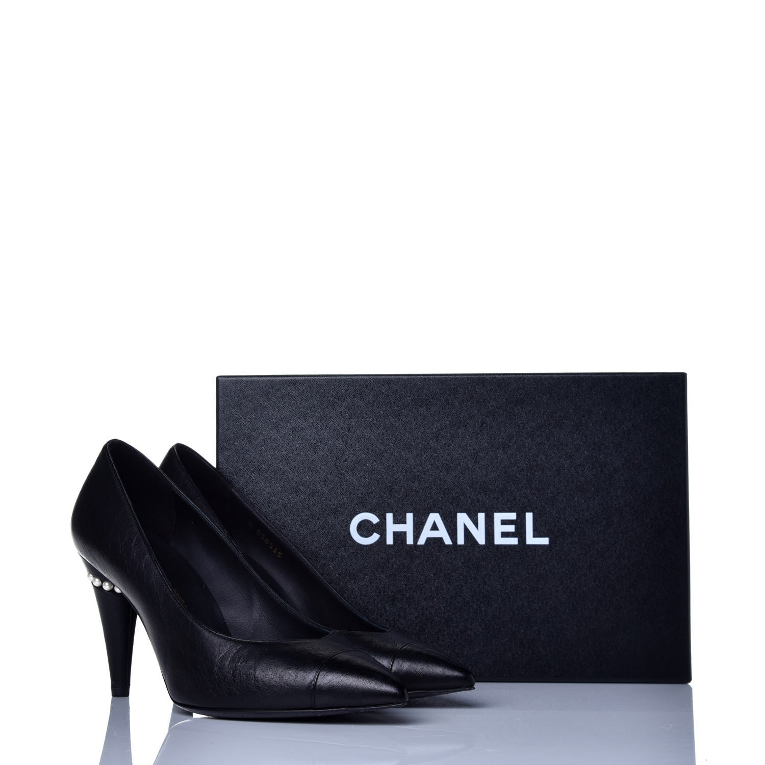 Chanel Lambskin Cap Toe Pearl Pumps 37 Black 10 of 10