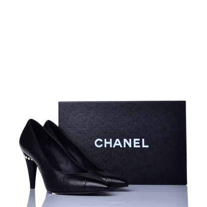 Chanel Lambskin Cap Toe Pearl Pumps 37 Black 10 of 10
