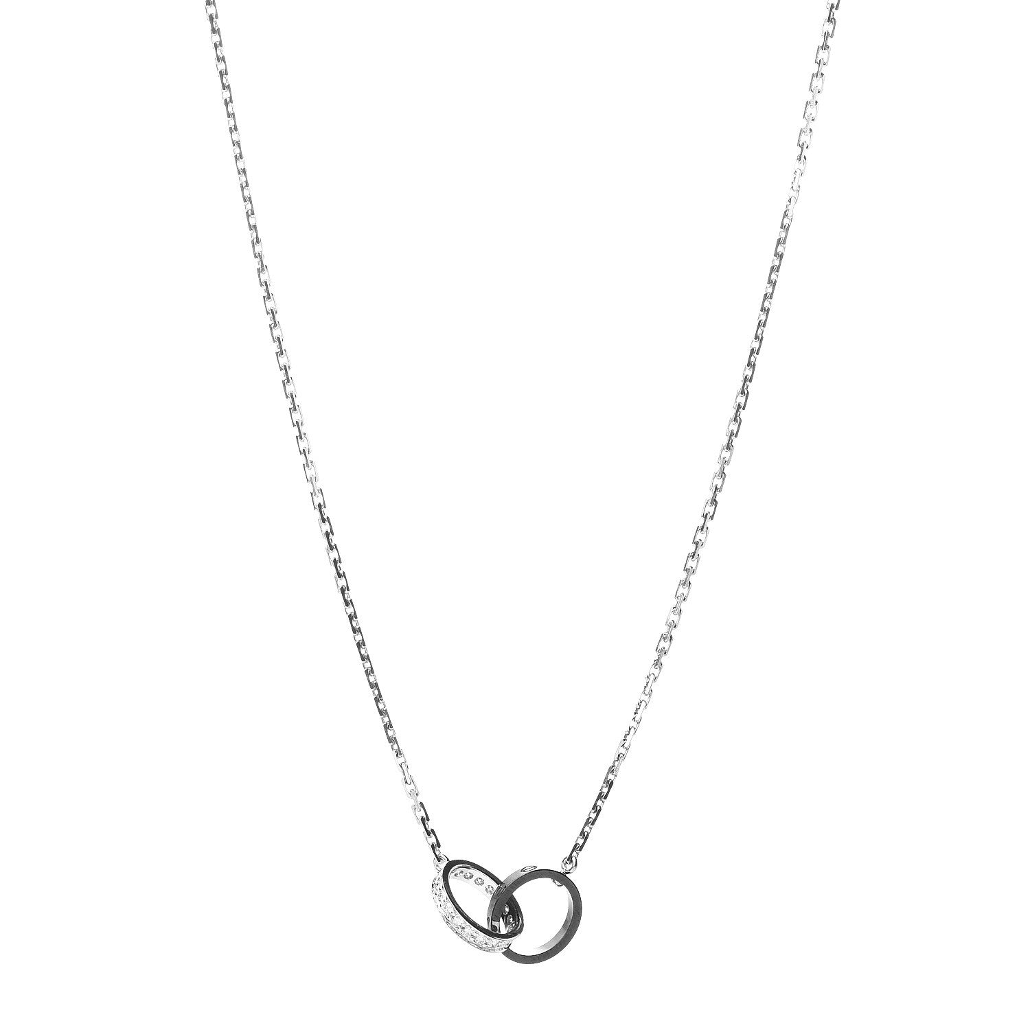 Cartier 18K White Gold Black Ceramic Diamond Interlocking LOVE Necklace 1 of 4