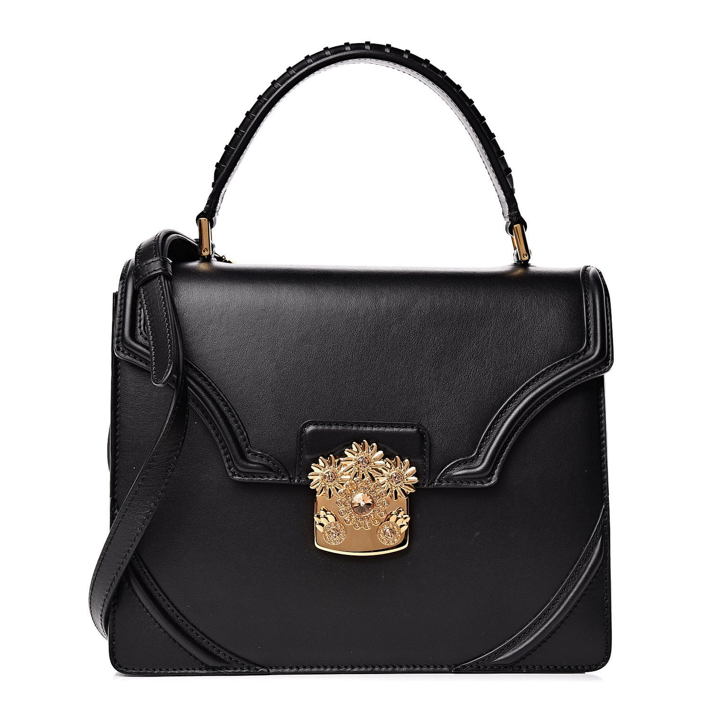 Calfskin Flower Top Handle Black