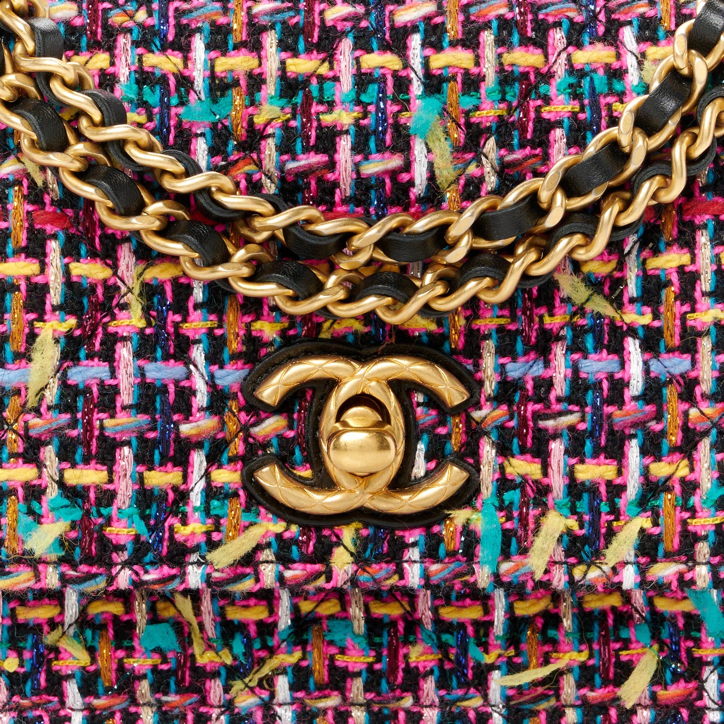 Tweed Quilted CC Mini Wallet On Chain WOC Pink Multicolor