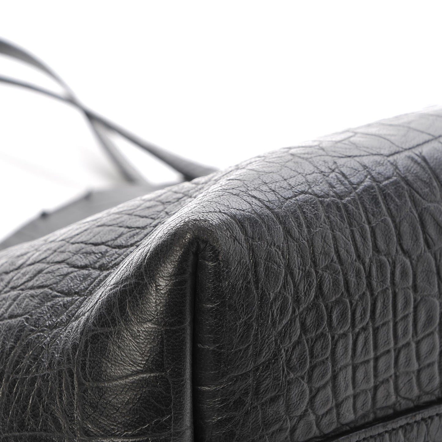 Calfskin Crocodile Embossed Large Shopper Tote Black