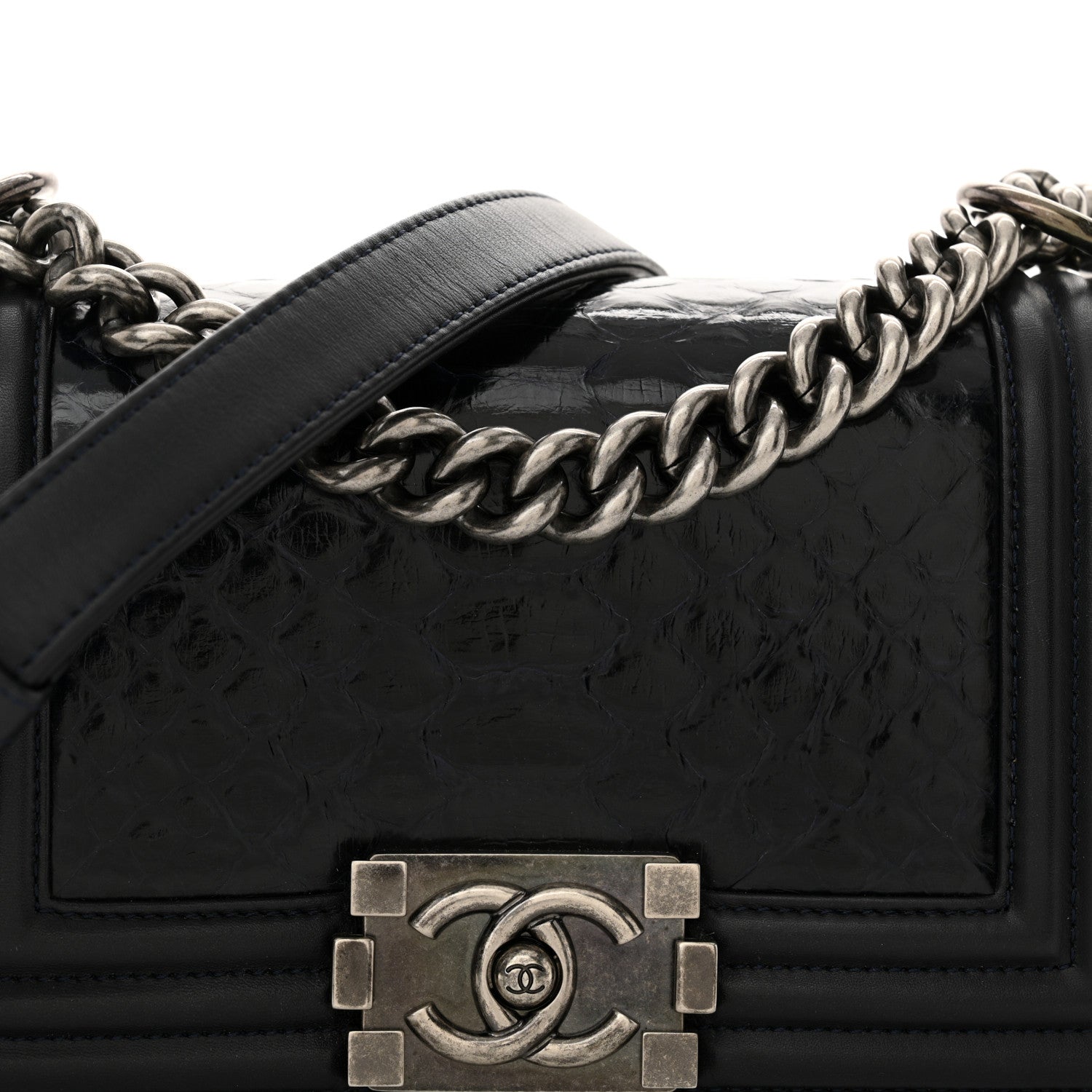 Chanel Snakeskin Calfskin Small Boy Flap Navy 8 of 11