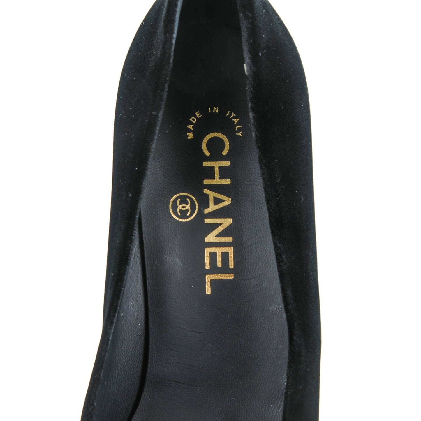 Velvet Satin Cap Toe Pearl Pumps 37 Black