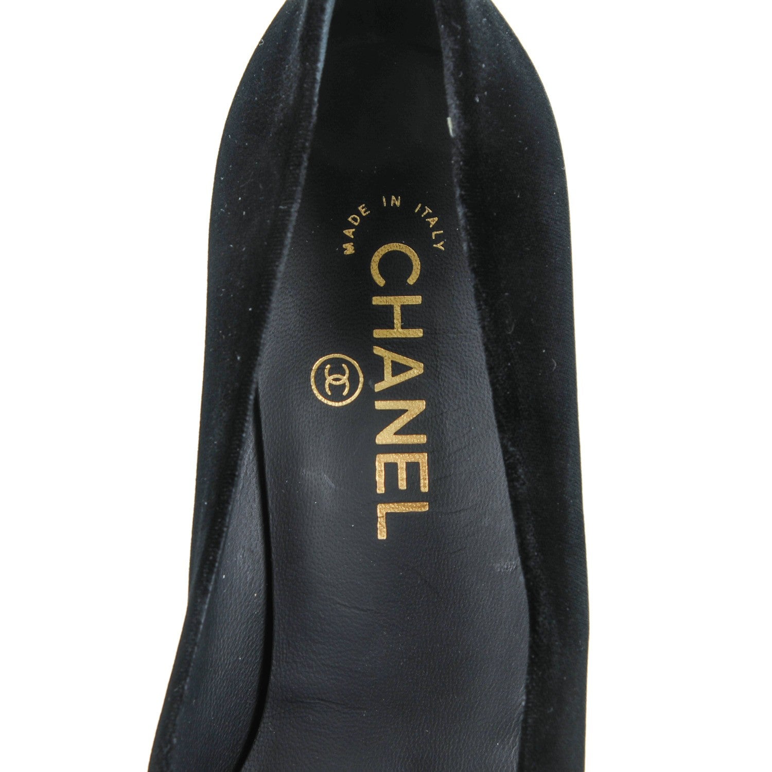Chanel Velvet Satin Cap Toe Pearl Pumps 37 Black 7 of 8