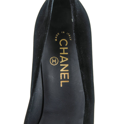Chanel Velvet Satin Cap Toe Pearl Pumps 37 Black 7 of 8