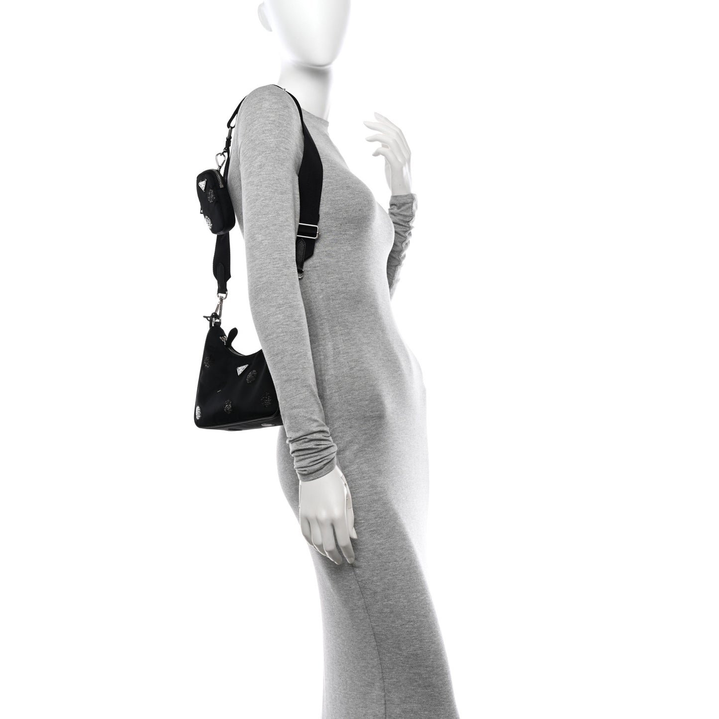 Nylon Sequin Embellished Polka Dot Re-Edition 2005 Shoulder Bag Black