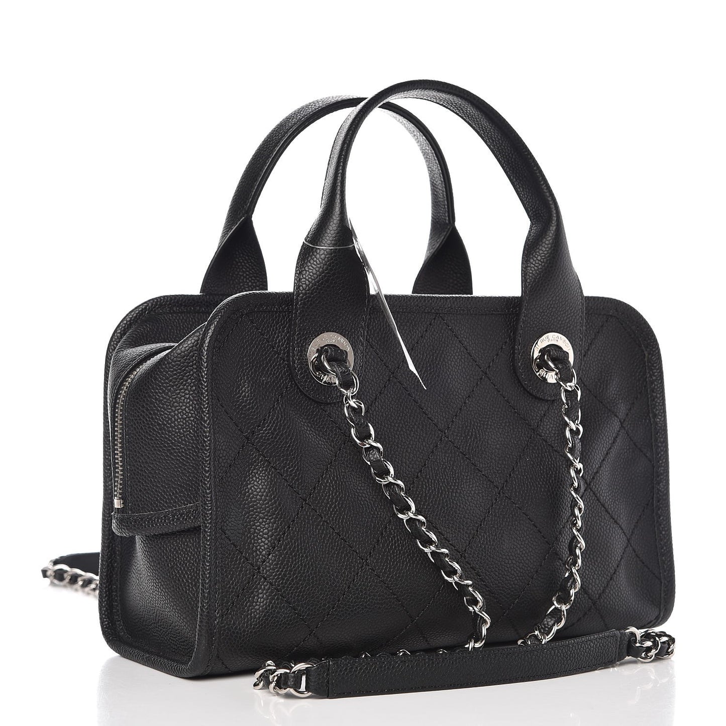 Caviar Quilted Small Deauville Bowling Bag Black